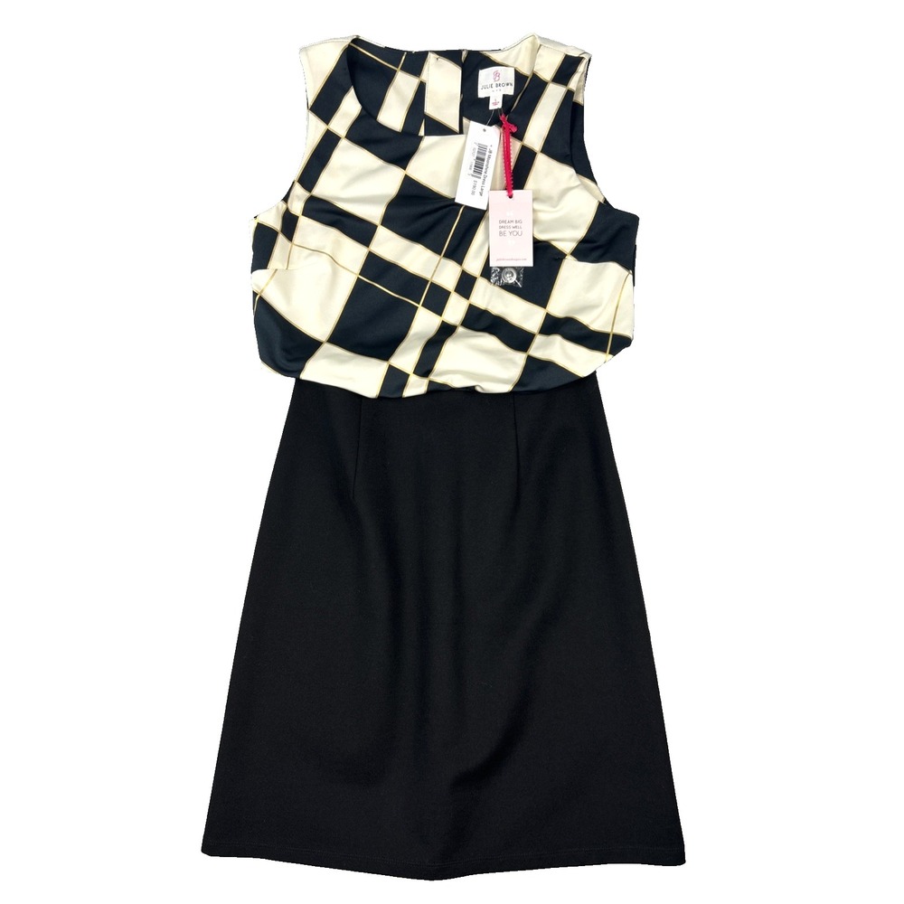 JB‎ by Julie Brown Dress Victoria Large Black Cream Gold Sleeveless Career New